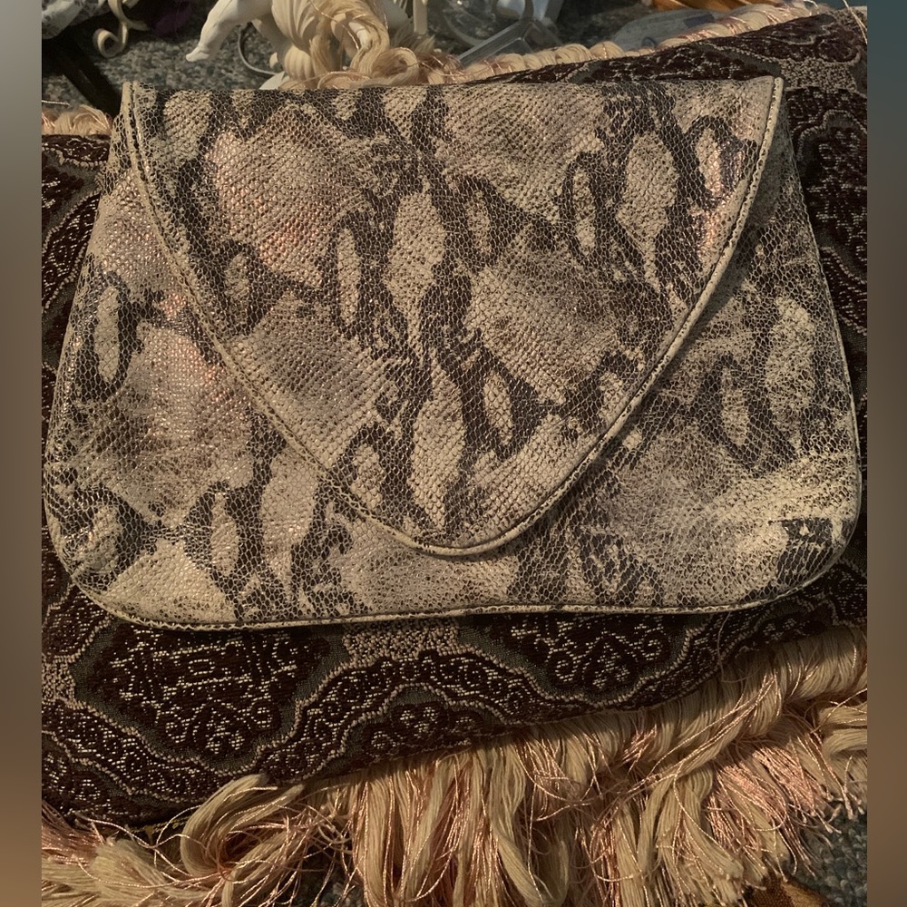 Bryna Nicole large snakeskin print leather clutch